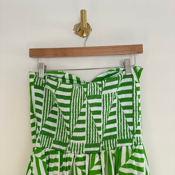 S/W/F Strapless Sweetheart Geometric Printed Cotton Maxi Dress Green L - Picture 8 of 9